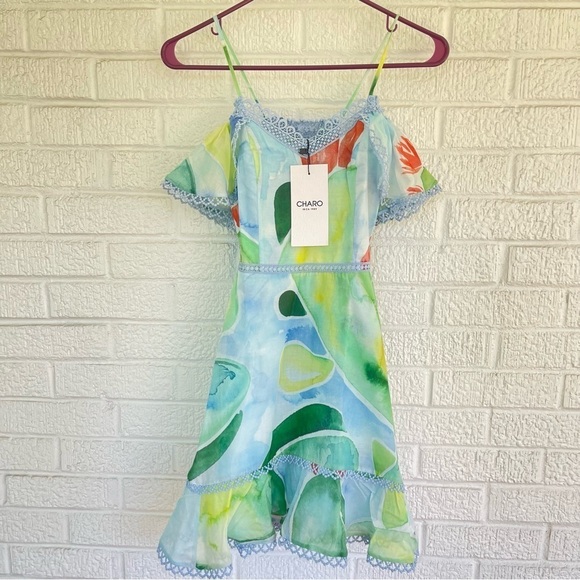 NEW Charo Doria Short Dress Barbary Print Blue 236609 Size XS NWT - Picture 1 of 7
